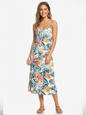 Roxy Women's Summer Dress Size Small V-Neck Strappy Sleeveless Floral